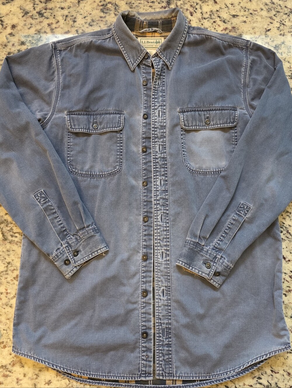 LL Bean Vintage Shirt Jacket Blue Denim/Plaid Flannel Lined Coat/Shacket
